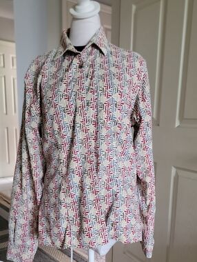 REI Geometric Pattern Button-Up Shirt — Red, Blue, Cream
